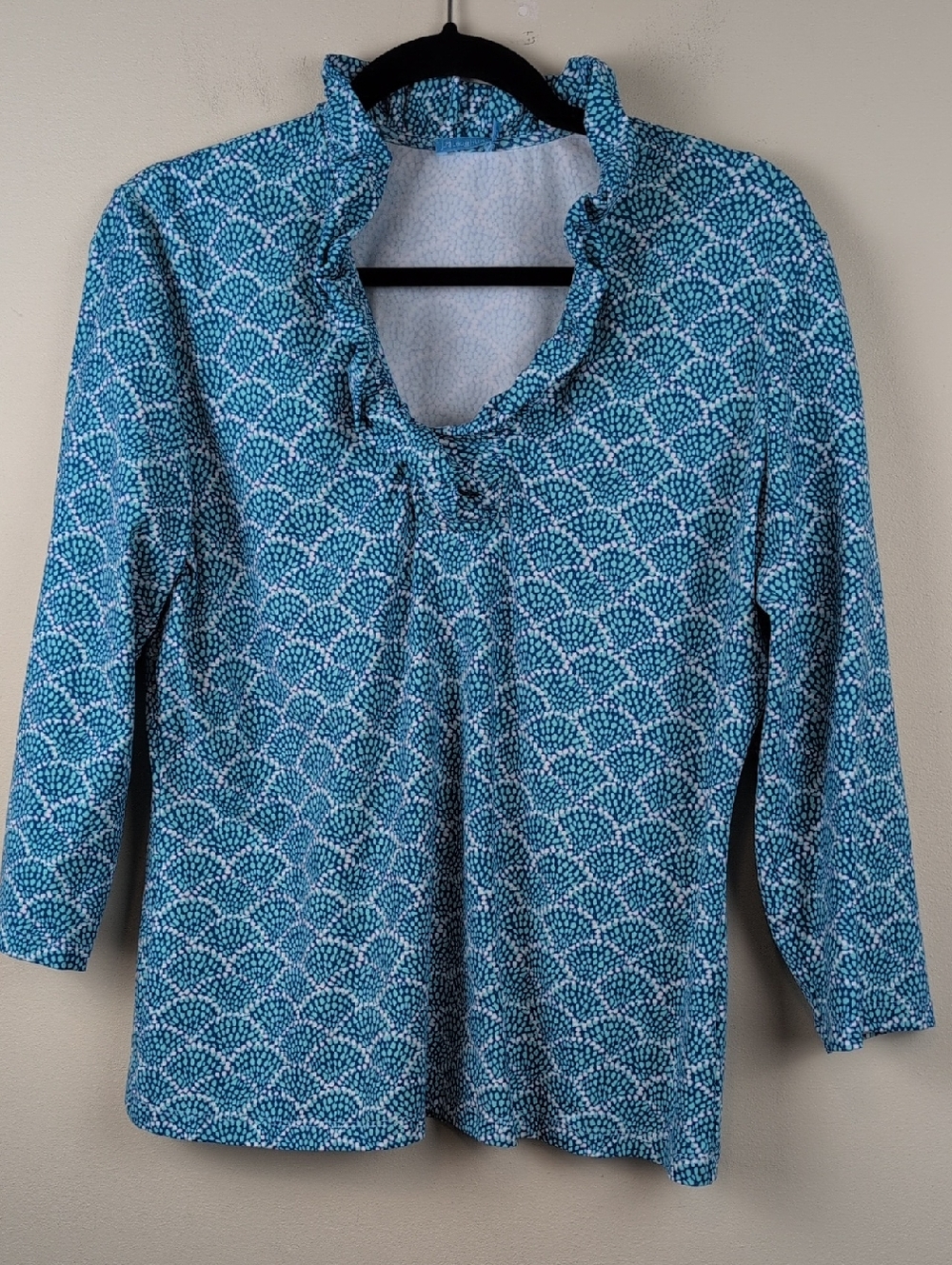 J. McLaughlin Durham Catalina Cloth Ruffle Neck Blouse Top Size L
